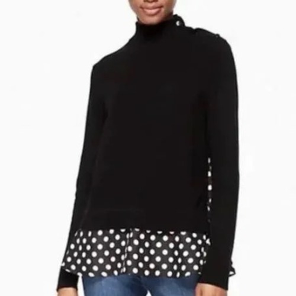 Kate Spade Black Polka Dot Wool and Silk Turtleneck Sweater Size XL